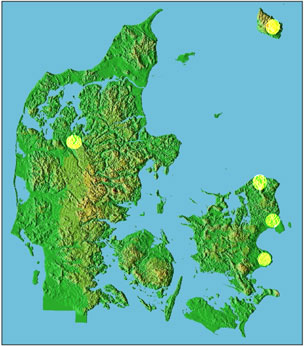 Map with location of seismograpgs in Denmark